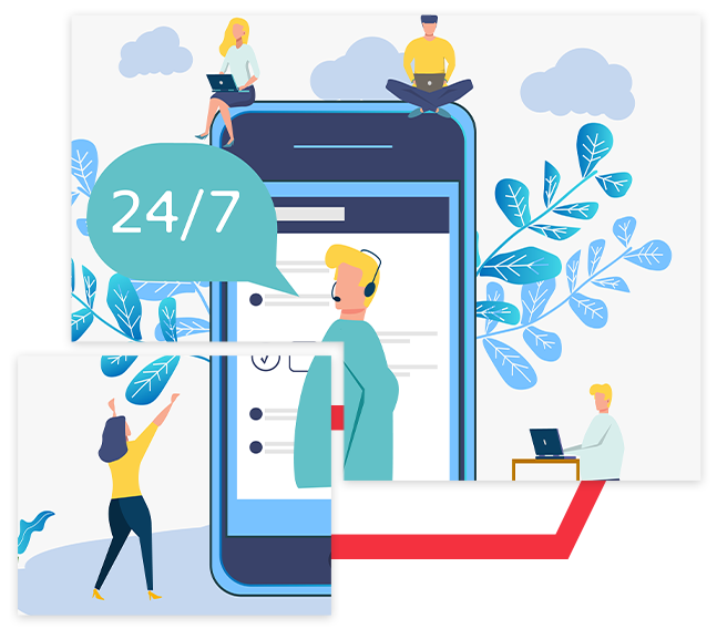 Illustration representing 24/7 support