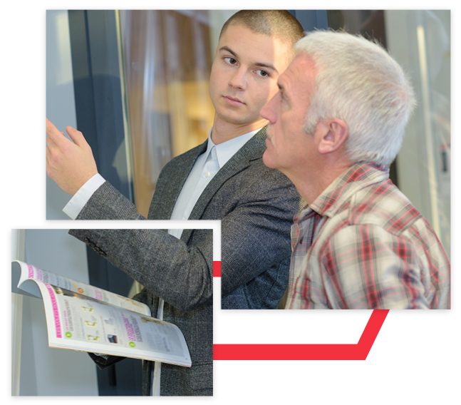 Business professional working with curious customer